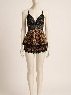 Avidlove Leopard Black Lace Camisole Pajama Set Size M New Sealed